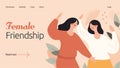 Women friendship concept in flat vector design. Lesbian female couple hugging as metaphor of empathy and support. Girls in love ot