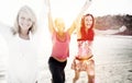 Women Fun Beach Girls Power Celebration Concept Royalty Free Stock Photo