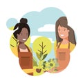Women gardeners with landscape avatar character