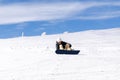 Women, girl in winter overalls,helmet,glasses with snowboard,on snow hill at alpine ski resort at Europe,winter holiday, outdoor