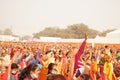 Women and girls cheering for P.M. Modi on his visit to Allahabad