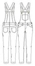 Women Girls Overall Jumpsuit fashion flat sketch template. Technical Fashion Illustration.