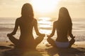 Women Girls Sitting Sunrise Sunset Bikini Beach Royalty Free Stock Photo