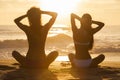 Women Girls Sitting Sunrise Sunset Bikini Beach Royalty Free Stock Photo