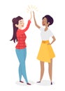 Women giving high five. People having a vibrant social life. Human interaction concept. Female team.