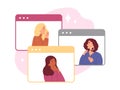 Women gossip and share rumors in online chat, flat vector illustration isolated.