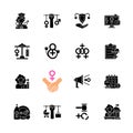 Women in government black glyph icons set on white space