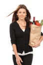 Women with grocery shopping bag Royalty Free Stock Photo