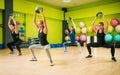 Women group with balls in motion, fitness workout Royalty Free Stock Photo