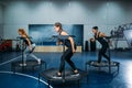 Women group on sport trampoline, fitness workout Royalty Free Stock Photo