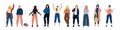 Women group in trendy clothes. Girls support girls. Girl power or feminism poster, banner, flyer background. Success and