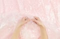 Women hand clench and slam anti-stress Bubble Wrap Royalty Free Stock Photo