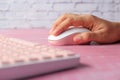 women hand with computer mouse, Close up Royalty Free Stock Photo