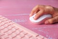 women hand with computer mouse, Close up Royalty Free Stock Photo