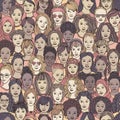 Hand drawn seamless pattern of diverse women