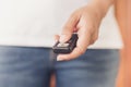 Women Hand Holding Car Remote Control Key Royalty Free Stock Photo