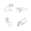 Women hand icons. Elegant female hands of different gestures. Lineart in a trendy minimalist style. Vector Illustration Royalty Free Stock Photo