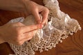 Women hand made knitting scarf