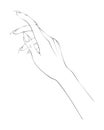 Women Hand in Thin Line Art. Minimalistic and Elegant Hand-Drawn Manicure Design for Female Beauty