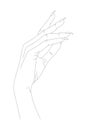 Women Hand in Thin Line Art. Minimalistic and Elegant Hand-Drawn Manicure Design for Female Beauty