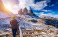 Women hand using a compass in the mountains, travel concept. Han Royalty Free Stock Photo