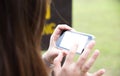 Women hand using smart phone Royalty Free Stock Photo