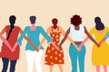 Multi ethnic women facing back with their hands holding together. Royalty Free Stock Photo
