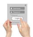 Women hands hold and touch login box