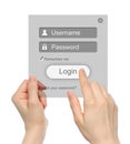 Women hands hold and touch login box Royalty Free Stock Photo