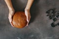 Women hands holding dough cooking Christmas gingerbread cookies Royalty Free Stock Photo