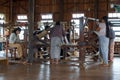 Women handweaving in small fabric on Inle lake in Burma, Asia Royalty Free Stock Photo