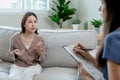 Women have mental symptoms illnesses and depression. meet psychiatrist to treat his illness. Female psychotherapy treatment Royalty Free Stock Photo