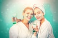 Women having fun cucumber skin mask. Relax concept. Beauty begins from inside. Spa and wellness Royalty Free Stock Photo