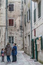 Family talk in the streets of Kotor Royalty Free Stock Photo
