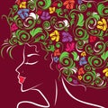 Women head profile with floral hair