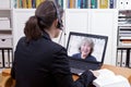 Women headsets book video call Royalty Free Stock Photo