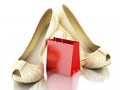 Women high heel shoes with Shopping bag 3d.