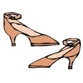 Women High-heeled Brown Shoe with Strap. Isolated On a White Background Doodle Cartoon Vintage Hand Drawn Sketch Royalty Free Stock Photo