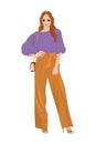 Women on high heels dressed in stylish trendy clothes - female fashion illustration