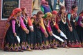 Women from Himachal Pradesh performing Pahari group dance (Naati in local language) wearing traditional folk dress.