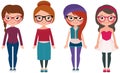 Women hipster fashion set four girls in different clothes