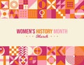 Women History Month Neo Geometric Pattern Background. Womens History Month March Awareness Celebration. Horizontal website