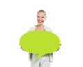 Women Holding Green Chat Bubble