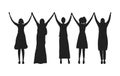 Women holding hands. Black silhouettes of women. International Women`s Day concept. Women`s community