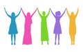Women holding hands. Colored silhouettes of women. International Women`s Day concept