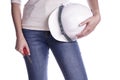 Women holding helmet and screwdriver in hand. Craftsman tool Royalty Free Stock Photo