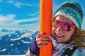 Women Holding onto Ski Post on the Sloops Royalty Free Stock Photo