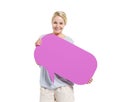 Women Holding Pink Chat Bubble