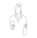 Women holding wine glass and bottle continuous one line vector drawing. Royalty Free Stock Photo