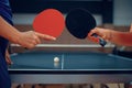 Women holds ping pong rackets, table tennis Royalty Free Stock Photo